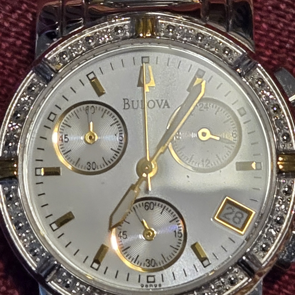 Bulova Silver and Gold Watch with Diamond Accents